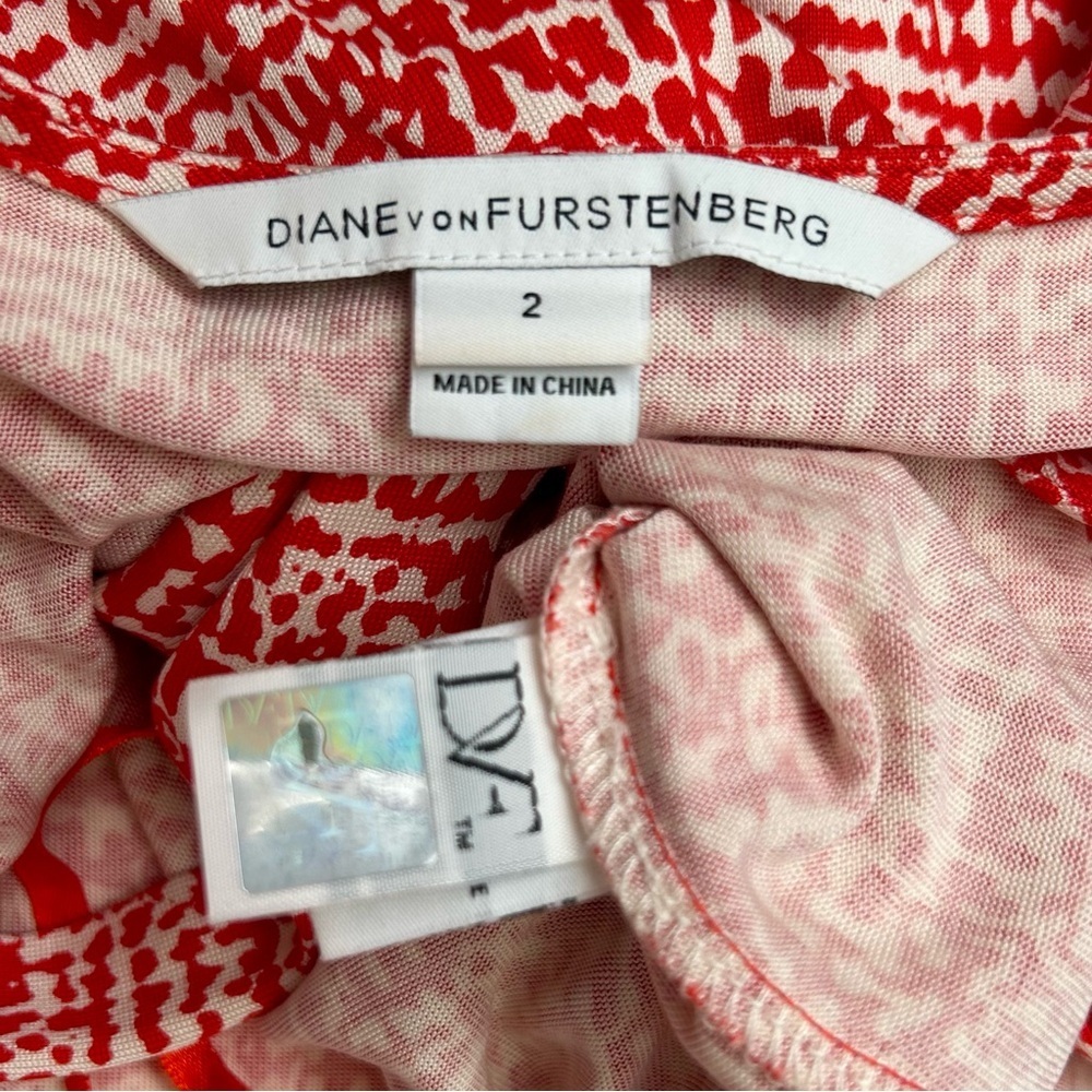 Diane von Furstenberg New Yahzi Wrap Dress Red White Print Silk Size 2 - Picture 12 of 14